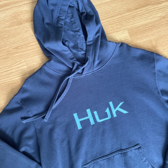 Men’s Huk Navy Blue with Blue Logo Hoodie Size Large - Picture 4 of 6